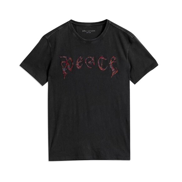 John Varvatos Men's Peace Embroidered Goth Script Graphic Crew T-Shirt Charcoal - Picture 5 of 7